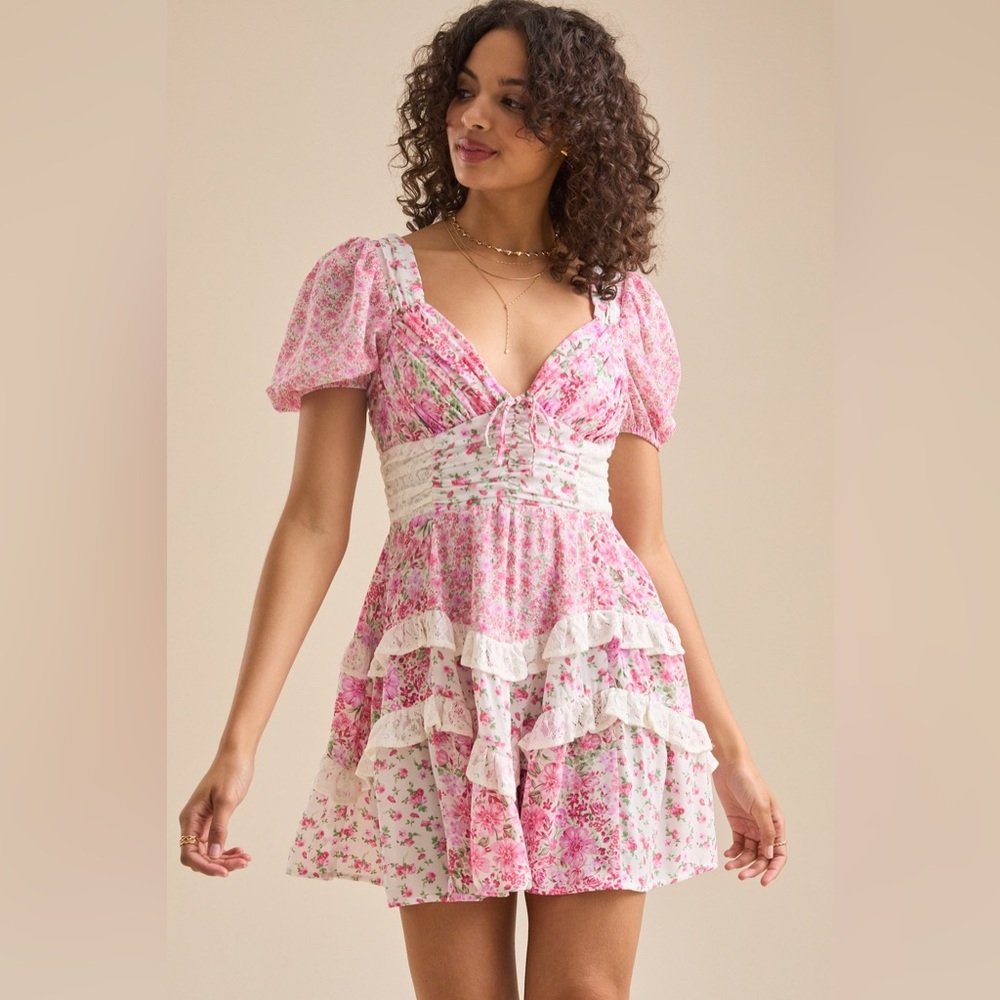 NWT Altar’d State Aderny Mini Dress Pink- Multi - Picture 1 of 6